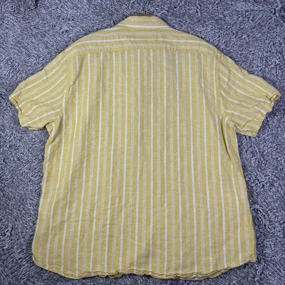 Banana Republic Linen Shirt Mens XL Slim Fit Shorts Sleeve Yellow Stripes Beach